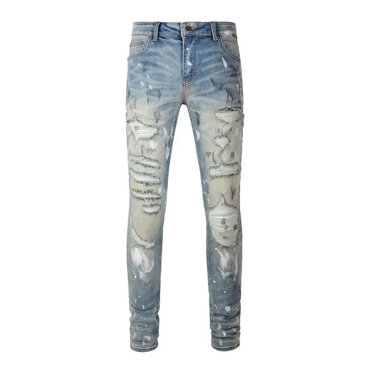 jeans blu strappato denim blue
