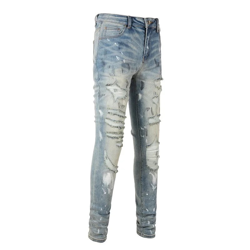 jeans blu strappato denim blue